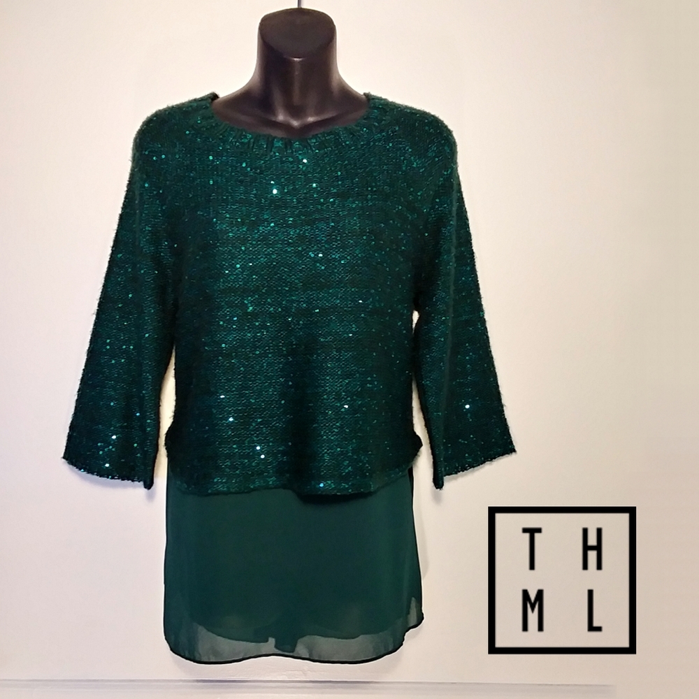 Sequin Layered Sweater Top by THML